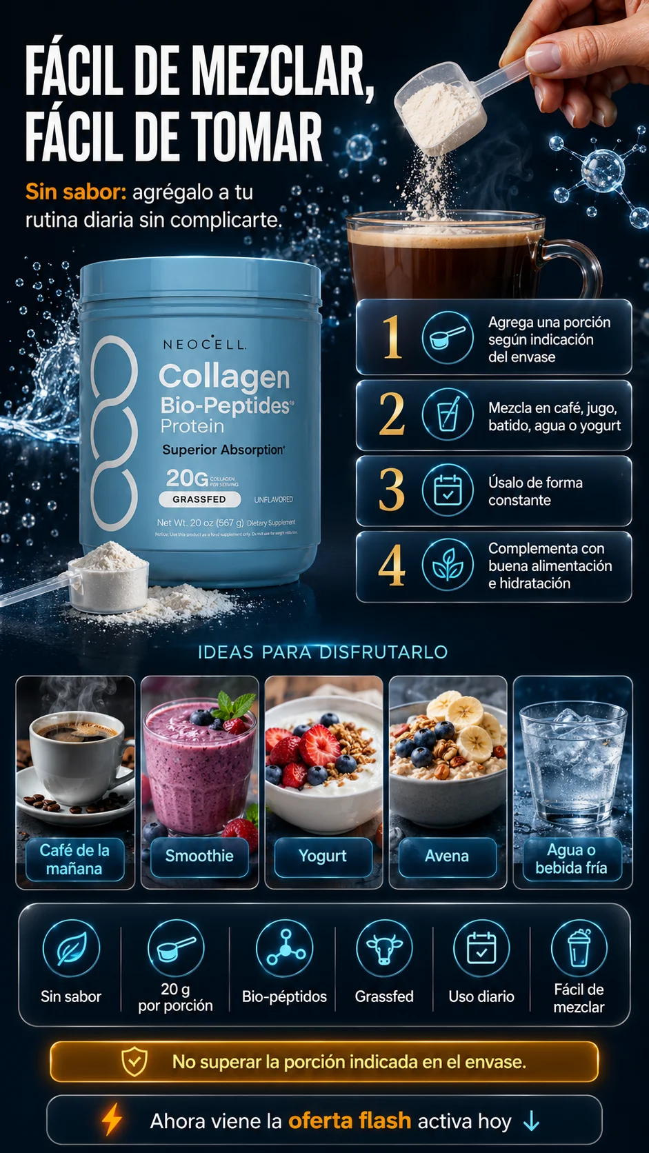 NeoCell Collagen Bio-Peptides Protein — Colágeno en polvo para piel, cabello, uñas y articulaciones