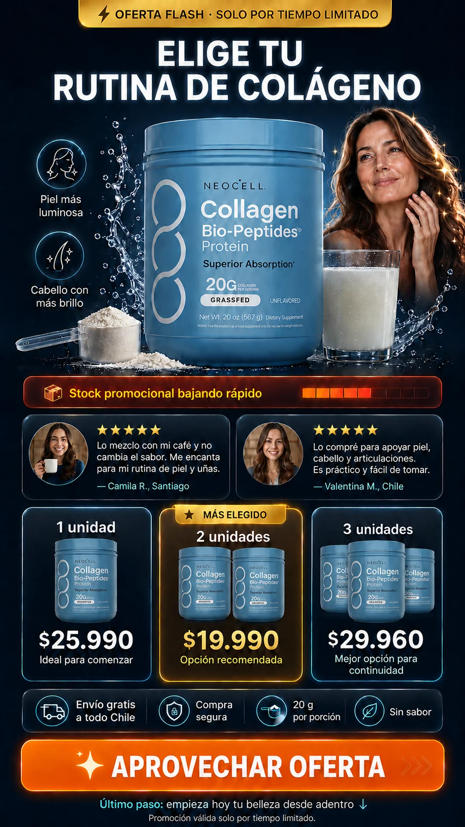 NeoCell Collagen Bio-Peptides Protein — Colágeno en polvo para piel, cabello, uñas y articulaciones
