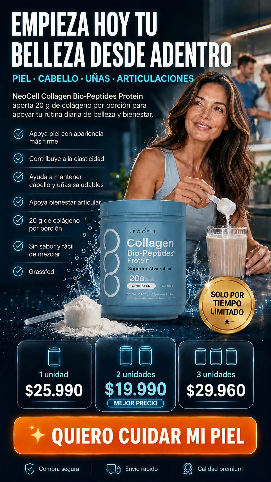 NeoCell Collagen Bio-Peptides Protein — Colágeno en polvo para piel, cabello, uñas y articulaciones